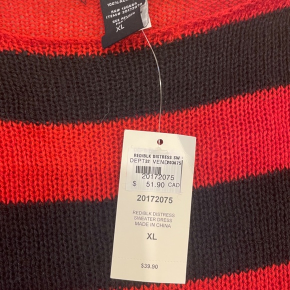 Red/Black Distressed Sweater Dress - Picture 2 of 5
